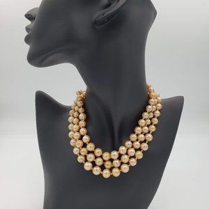 Marvella Vintage 3 Strand Faux Pearl Choker Necklace Champagne Gold One Size